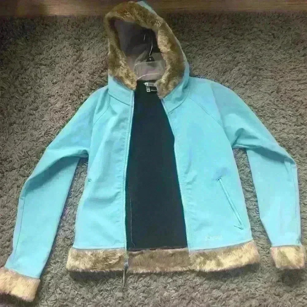 Marmot Womens Blue S/P Jacket - Faux Fur Lined Great Shape Winter Coat - Picture 2 of 6